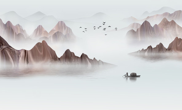 中國風意境抽象水墨山水畫