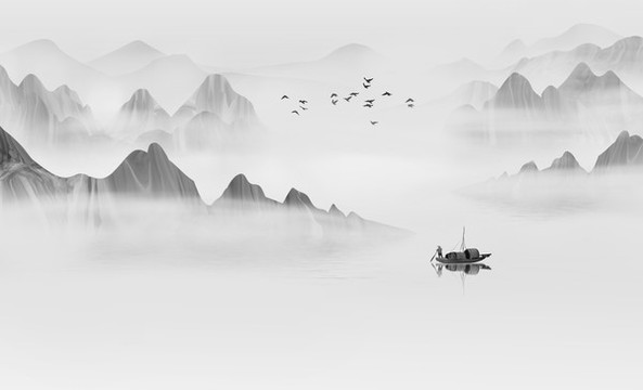 中國(guó)風(fēng)意境抽象水墨山水畫(huà)