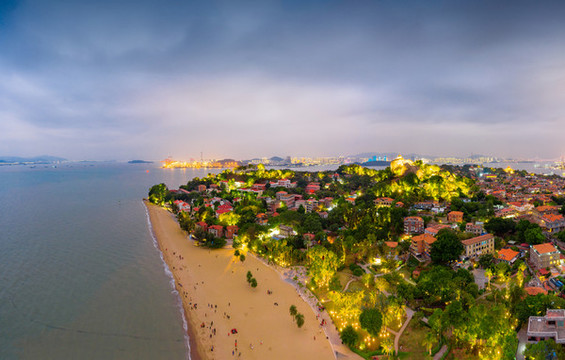 鼓浪嶼黃昏夜景航拍風(fēng)光