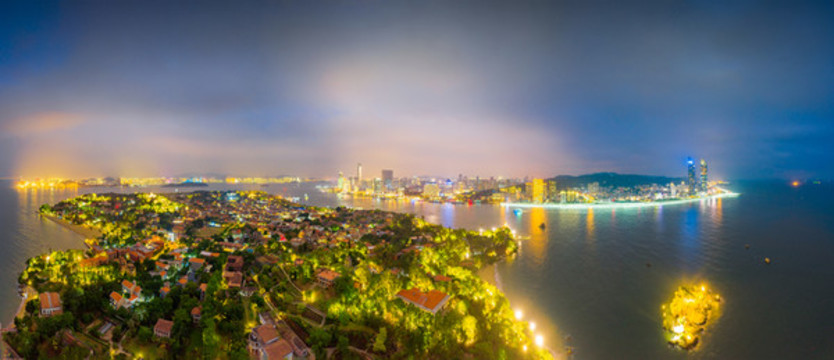 鼓浪嶼黃昏夜景航拍風光