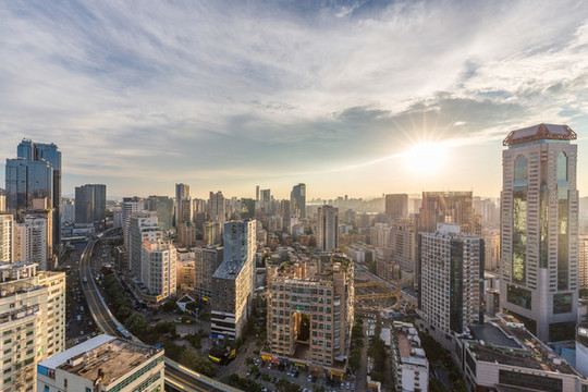廈門夏季城市黃昏天際線風(fēng)景