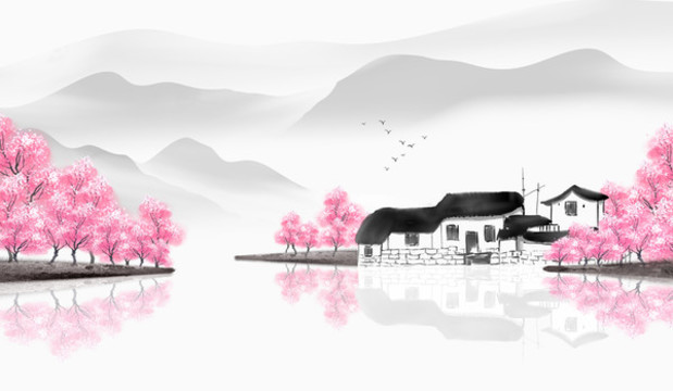 中國(guó)風(fēng)水墨意境山水畫
