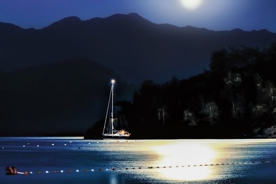 一艘船停在湖泊