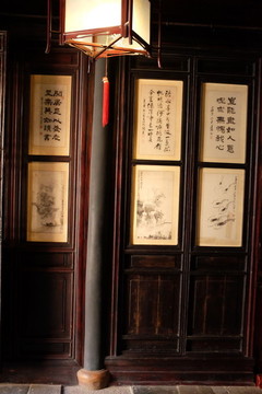中式客廳書(shū)畫(huà)屏風(fēng)