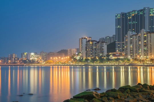 中國(guó)澳門(mén)城市建筑天際線濱海風(fēng)光