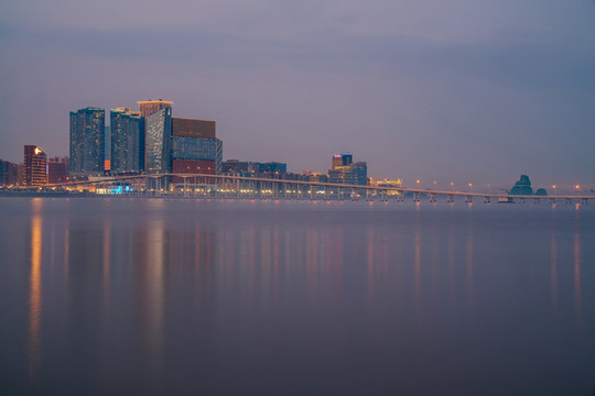 中國澳門城市建筑天際線濱海風光