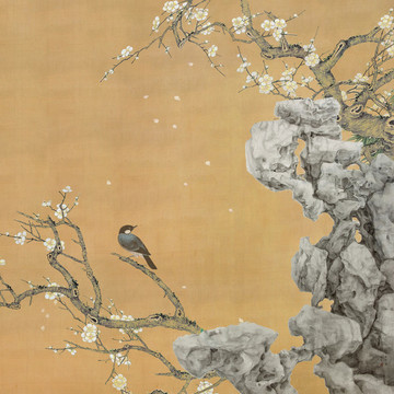 工笔中国画石头花鸟传统写意风景