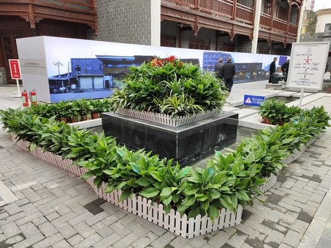 綠植盆景與白色木欄桿