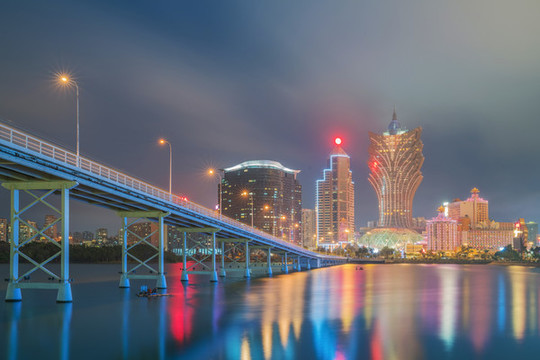 澳門現代建筑和橋梁和城市夜景