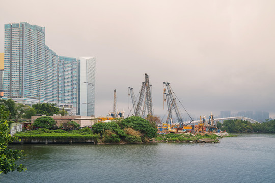 澳門城市建筑天際線和濱海風光
