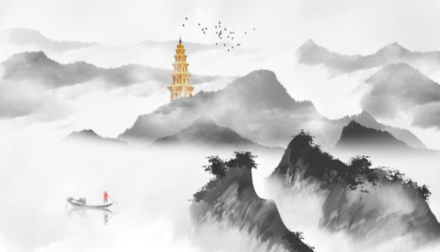 中國風(fēng)意境水墨山水風(fēng)景畫