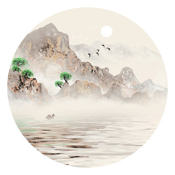 中國(guó)風(fēng)意境水墨山水圓形風(fēng)景