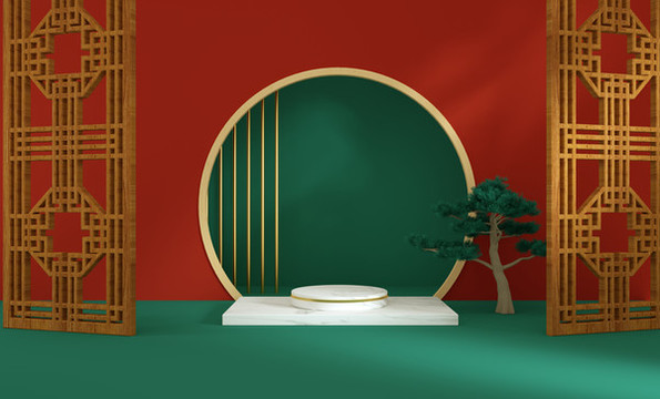 綠色中國風(fēng)C4D海報背景素材