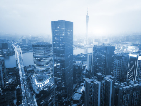航拍廣州珠江新城高樓大廈