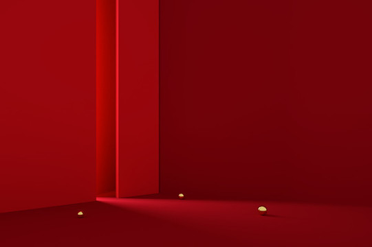 紅色立體美妝背景C4D