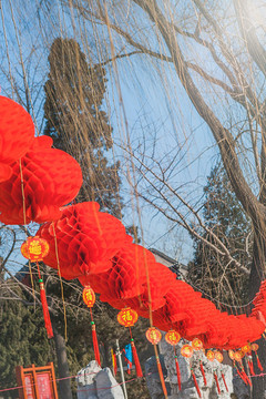 新年春節(jié)戶外的喜慶紅燈籠