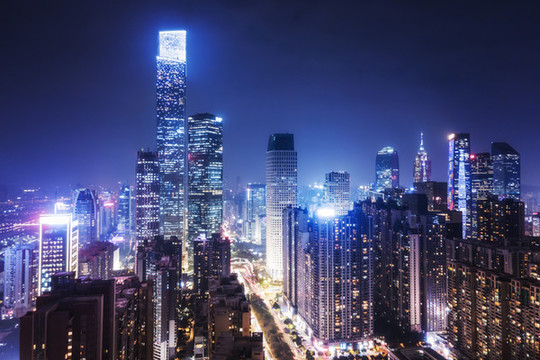 广州城市建筑夜景航拍