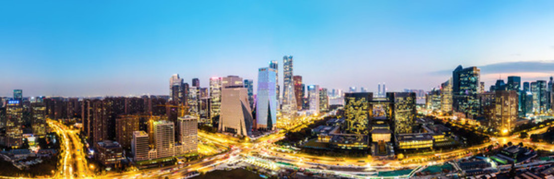 杭州建筑景觀天際線夜色航拍
