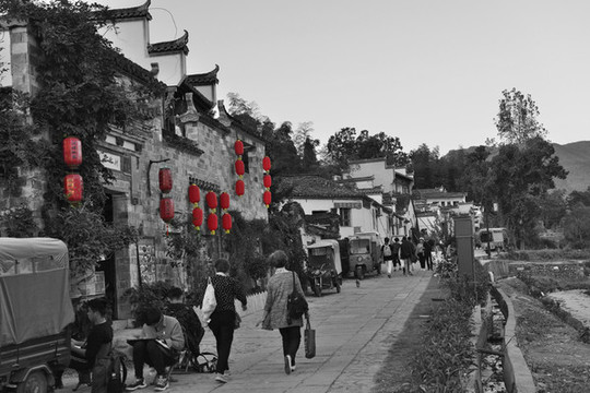 安徽宏村黑白照片