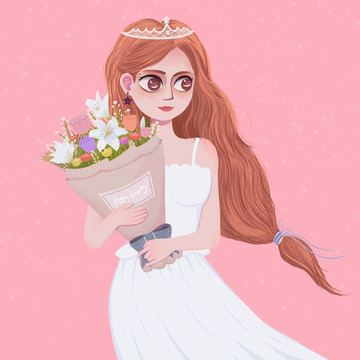 身穿白色裙子的紅發(fā)少女帶著皇冠