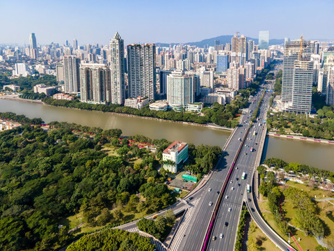 廣州城市建筑天際線(xiàn)全景航拍