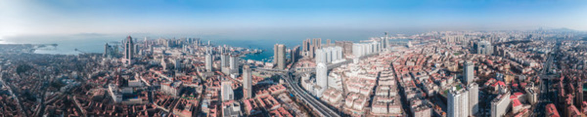 航拍青島城市建筑全景
