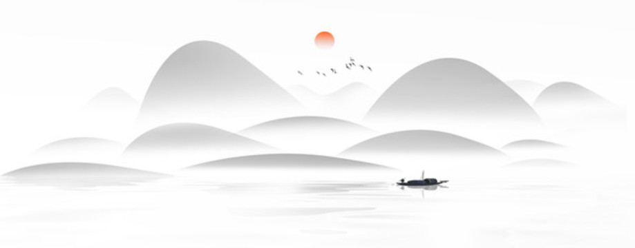 中國(guó)風(fēng)水墨意境山水畫(huà)