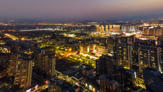 宁波城市夜景鸟瞰图
