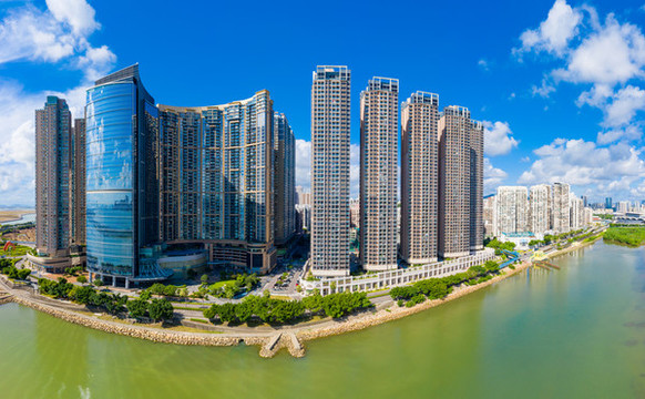珠海香洲區(qū)與澳門半島航拍風(fēng)光