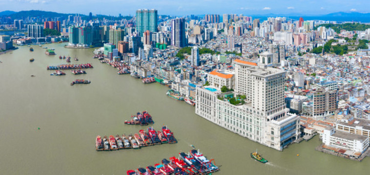 珠海香洲區(qū)與澳門半島航拍風(fēng)光