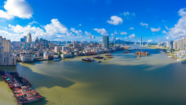 珠海香洲區(qū)與澳門半島航拍風光