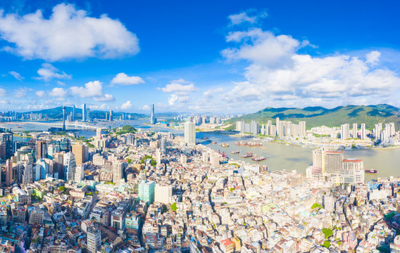 珠海香洲區(qū)與澳門半島航拍風光