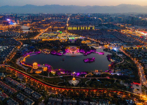 航拍西安大唐芙蓉園夜景