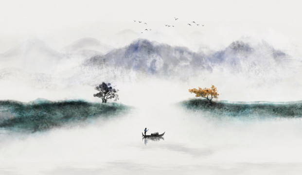 中國風水墨意境山水畫