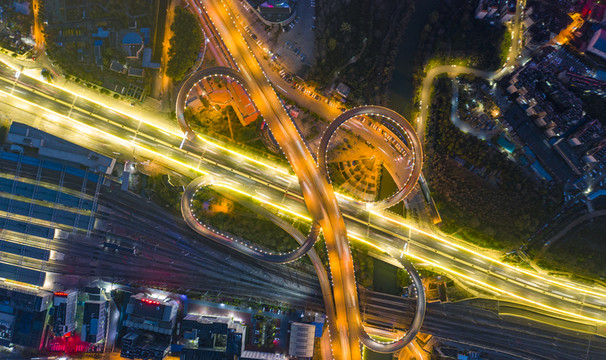 航拍云南昆明城市夜景