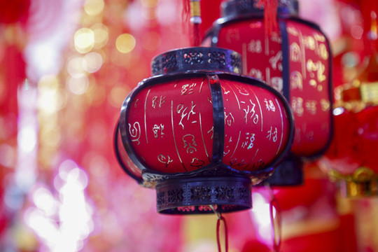 春節(jié)的燈籠春聯(lián)福字等裝飾物