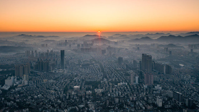 中山市城區(qū)日出云海全景