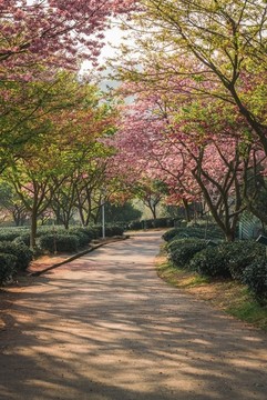 茶园里的乡村小路和樱花树