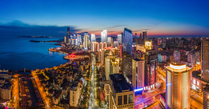航拍青島五四廣場CBD夜景