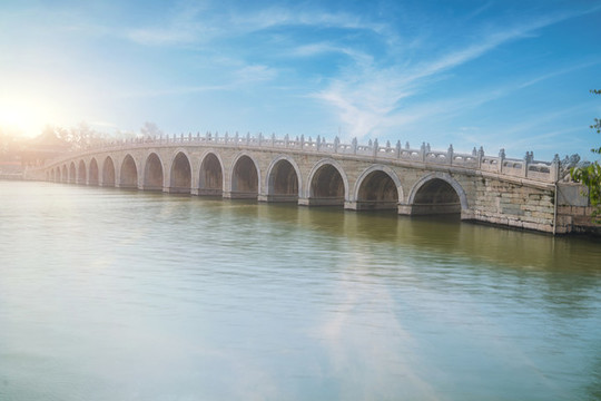 北京頤和園美景和十七孔橋