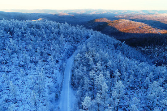 大興安嶺冬季林海雪原山路