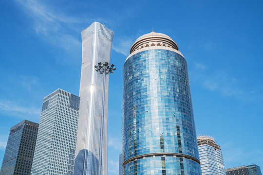 仰拍北京城市建筑天際線細(xì)節(jié)特寫