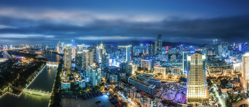航拍廈門城市建筑天際線夜景