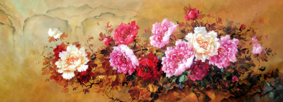 油畫牡丹花
