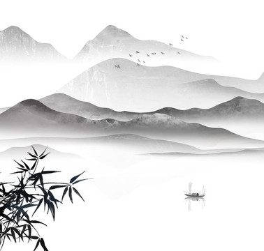 中國(guó)風(fēng)水墨山水意境插畫(huà)
