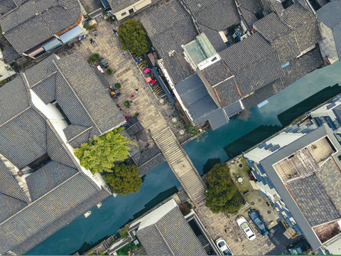 航拍浙江紹興倉橋直街歷史街區(qū)