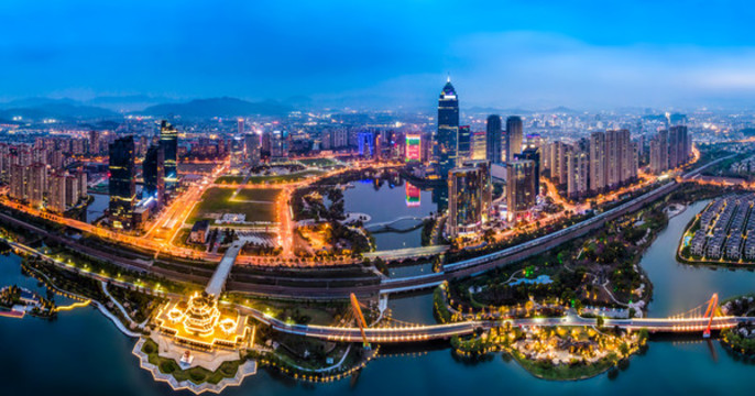 航拍紹興建筑景觀天際線