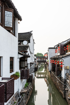 中國蘇州的山塘街山塘河沿岸建筑