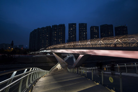 中國四川省成都市五岔子大橋夜景