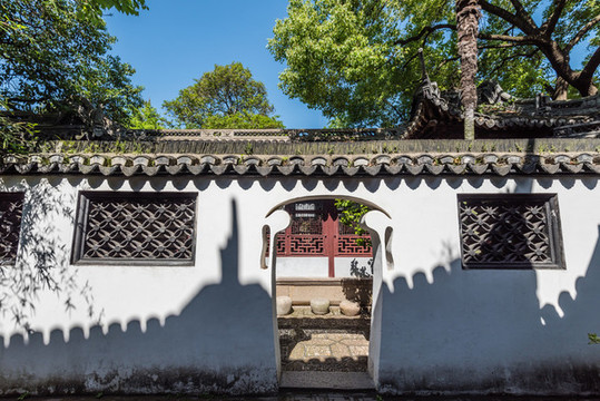 中國上海豫園的屋檐和墻壁古建筑